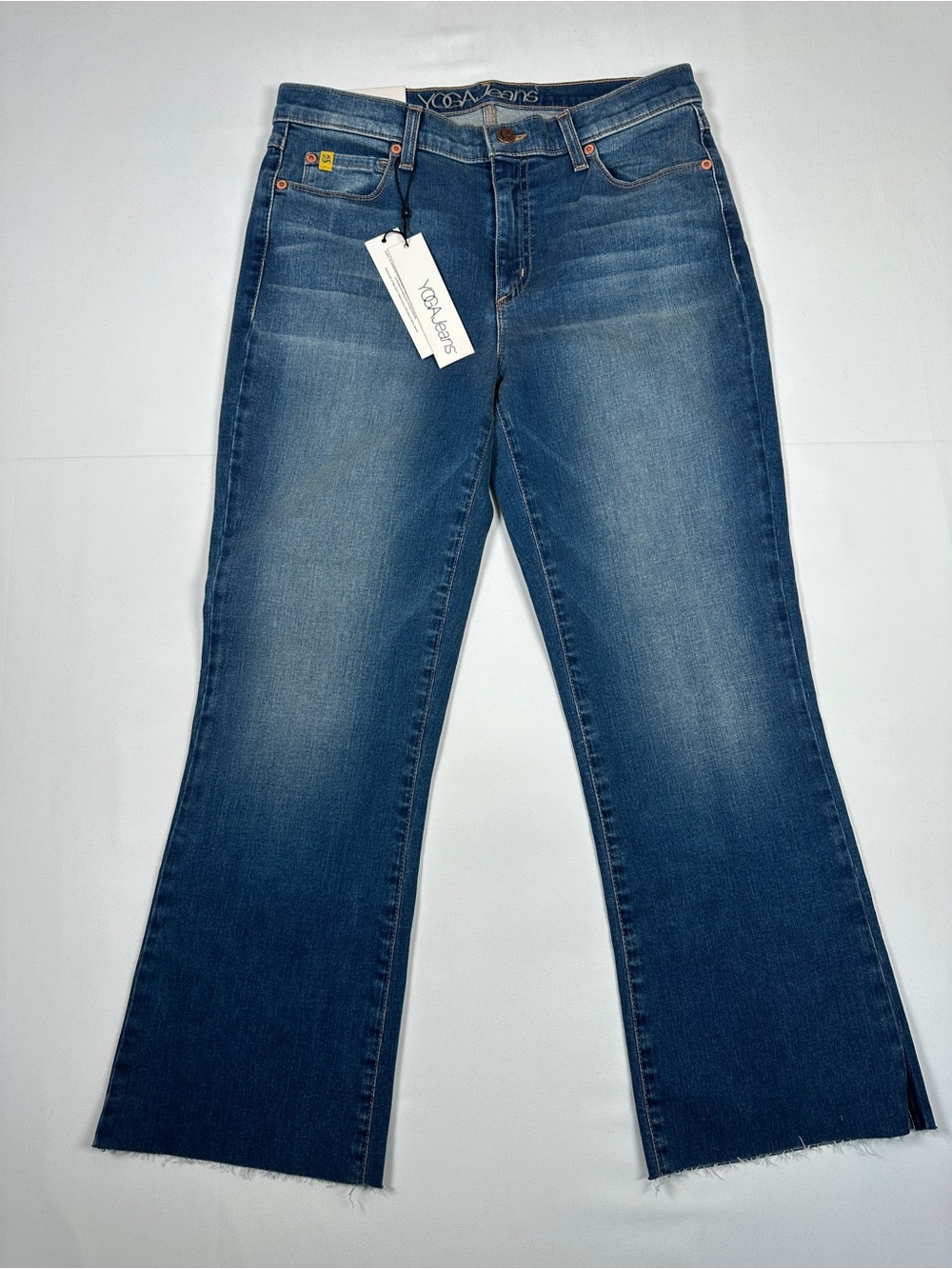 Yoga Jeans Medium Wash Cropped Flare Raw Hem Mid Rise Jeans Size 31